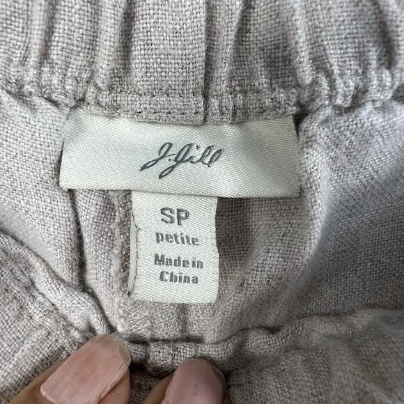 J Jill Elastic Waist Tan 100% Linen Pants Size SP Small Petite Wide Leg - Picture 9 of 11